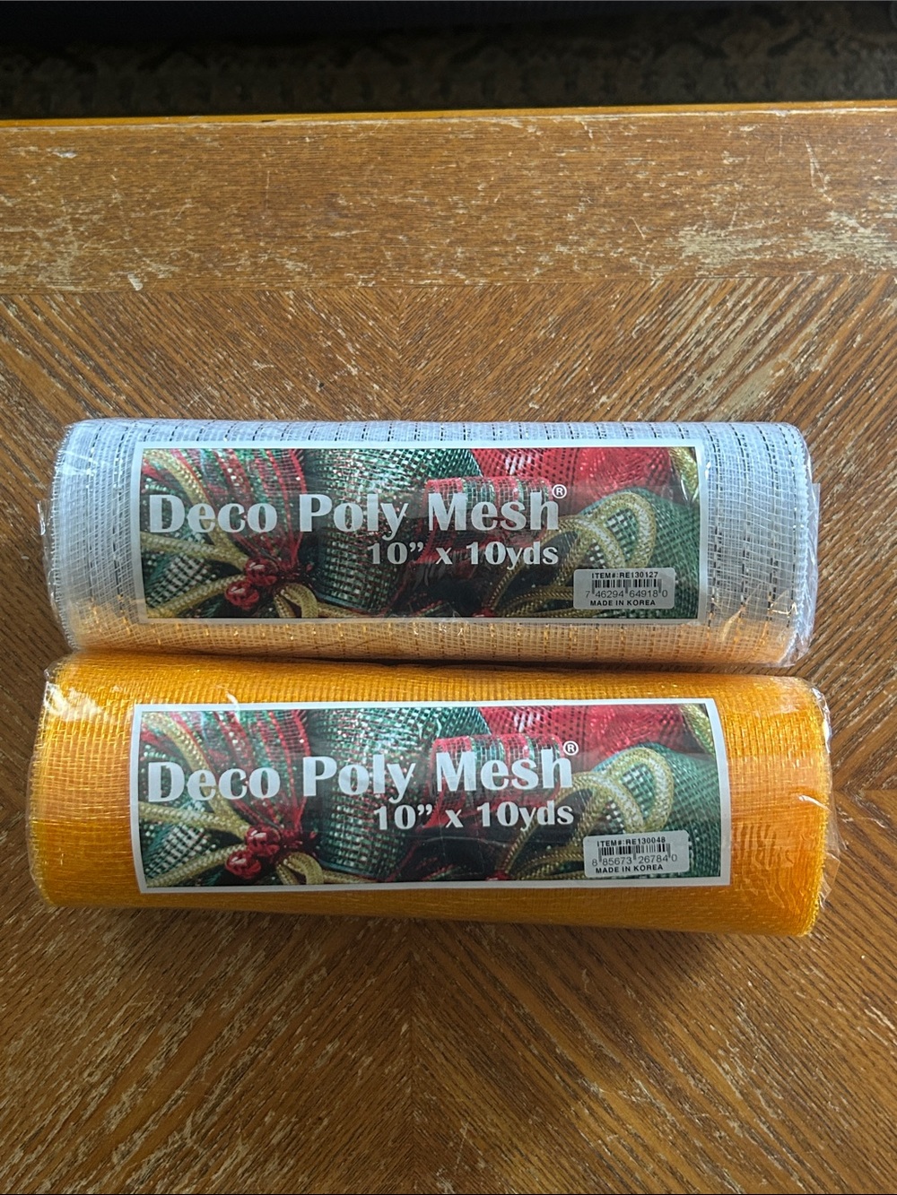 Deco Poly Mesh 10" x 10yds - White & Golden Yellow (2 Rolls)